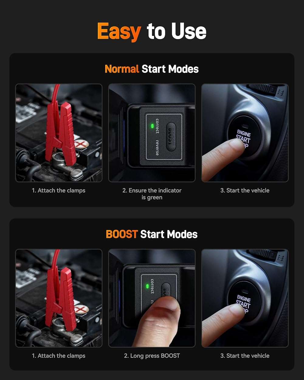 WOLFBOX 3000A Jump Starter with Air Compressor, 59.2Wh&160PSI Portable Car Battery Jump Starter with 65W Fast Charging, 12V Battery Pack (8L Gas 6L Diesel Engine) with Boost, Light and Jumper Cables - Image 9