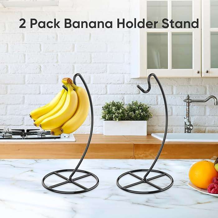 Beesini 2 Pack Banana Holder, Banana Tree Stand Metal, Banana Stand Holder, Holds Up to 15LB Banana or Grape, Banana Rack for Kitchen Counter, Black - Image 9