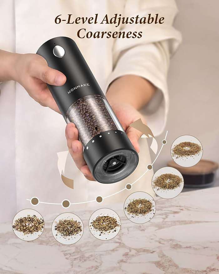 Electric Salt and Pepper Grinder Set - Automatic Refillable Salt and Pepper Grinders with Charging Base & LED Light, Adjustable Coarseness, One-handed Easy Operation, Ideal Kitchen Gadget - Image 4