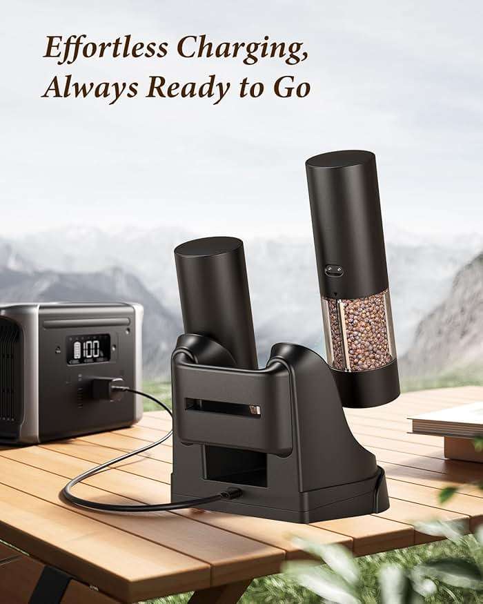 Electric Salt and Pepper Grinder Set - Automatic Refillable Salt and Pepper Grinders with Charging Base & LED Light, Adjustable Coarseness, One-handed Easy Operation, Ideal Kitchen Gadget - Image 7