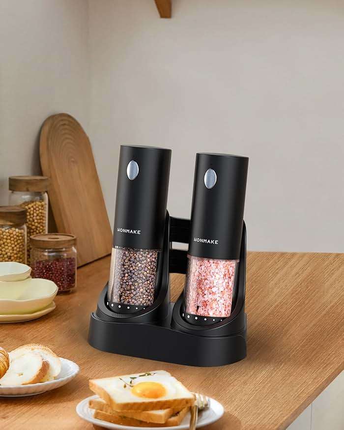 Electric Salt and Pepper Grinder Set - Automatic Refillable Salt and Pepper Grinders with Charging Base & LED Light, Adjustable Coarseness, One-handed Easy Operation, Ideal Kitchen Gadget - Image 8