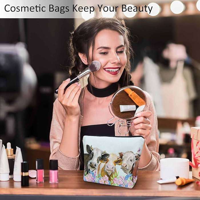 Kalygon Cow Makeup Bags Makeup Organizer, Farm Cows Cute Milk Cattle Flowers Flax Toiletry Bags Travel Cosmetic Bag Makeup Purse Pouch Skincare Bag Wallet Bags For Women Female Mom Daughter - Image 2