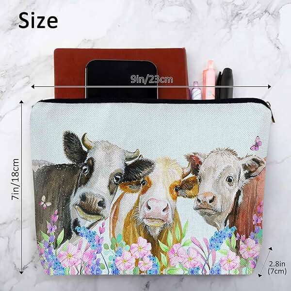 Kalygon Cow Makeup Bags Makeup Organizer, Farm Cows Cute Milk Cattle Flowers Flax Toiletry Bags Travel Cosmetic Bag Makeup Purse Pouch Skincare Bag Wallet Bags For Women Female Mom Daughter - Image 4