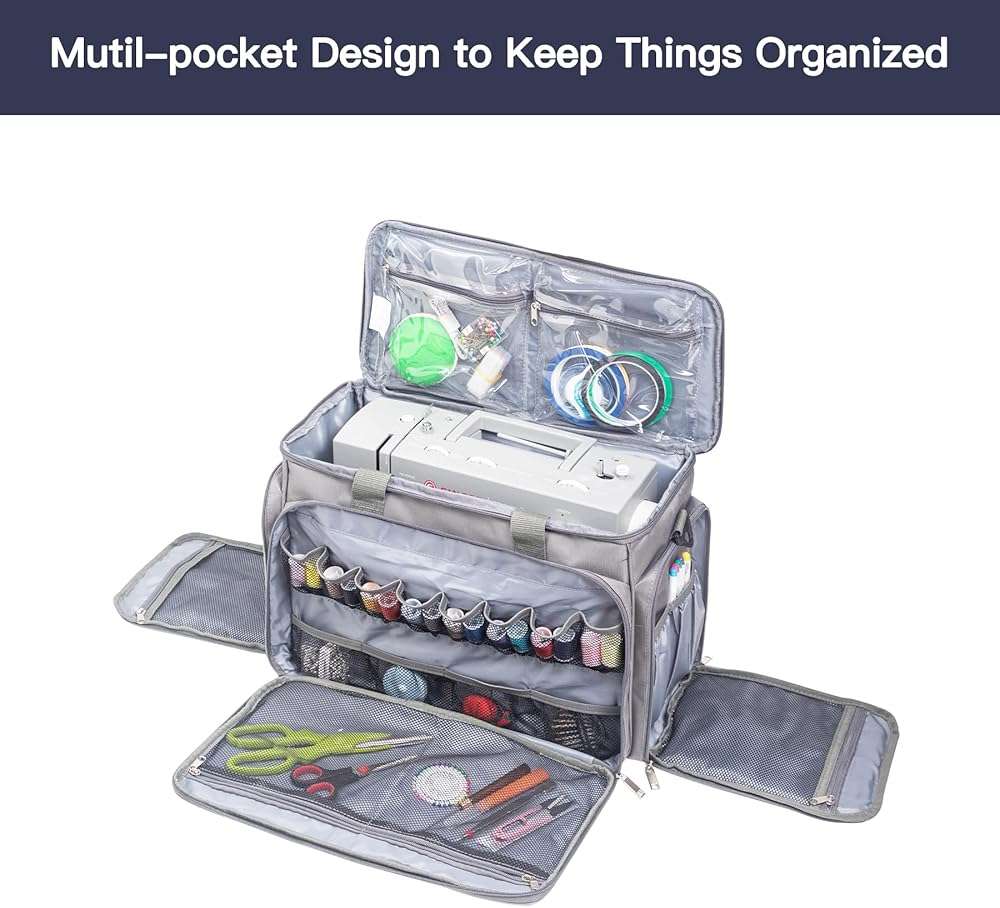 MsJelau Sewing Machine Case with Wheels, Rolling Sewing Machine Carrying Case, Trolley Tote Bag Fits for Most Standard Sewing Machines Like SINGER, Brother and Janome, Grey - Image 3