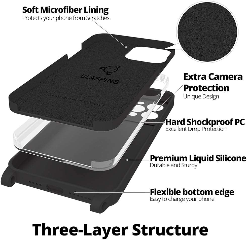 Blaspins Crossbody Lanyard Strap Case for iPhone 16 Pro, Hands-Free Neck Cross Body Wrist, Adjustable Rope Removable, Drop Protection Shockproof Silicone Case 6.3 inch, 160 cm Strap, iP16Pro - Black - Image 6
