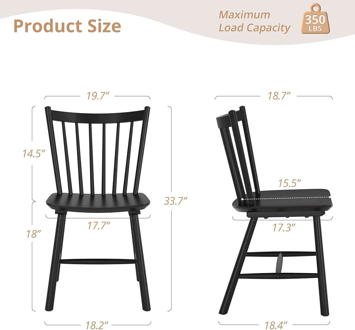 LUE BONA Upgraded Dining Chairs Set of 4, Farmhouse Wooden Spindle Back Kitchen Chairs, Windsor Dining Chairs for Kitchen and Dining Room, Black - Image 2
