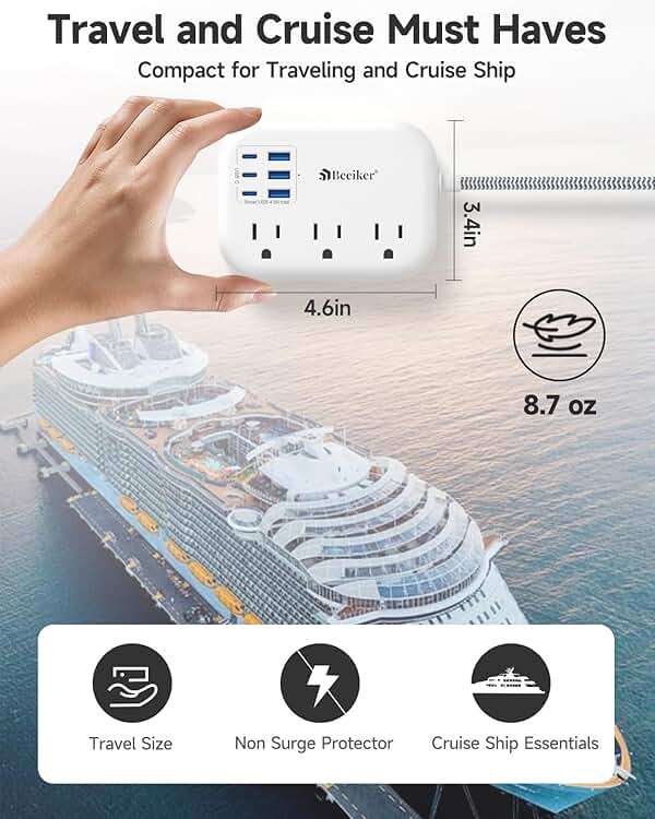 6 USB(3 USB C) Power Strip- Travel Power Strip with 6 USB Desktop Charging Station 24W/4.8A and 3 Outlets, 5Ft Flat Plug Braided Extension Cord, Non Surge Protector for Cruise Ship Travel Office Dorm - Image 4