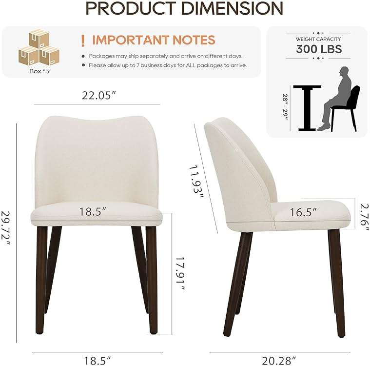 COLAMY Upholstered Dining Chairs Set of 6, Modern Fabric Dining Room Kitchen Side Chair with Padded Seat and Wood Legs for Restaurant/Cafe, Beige - Image 2