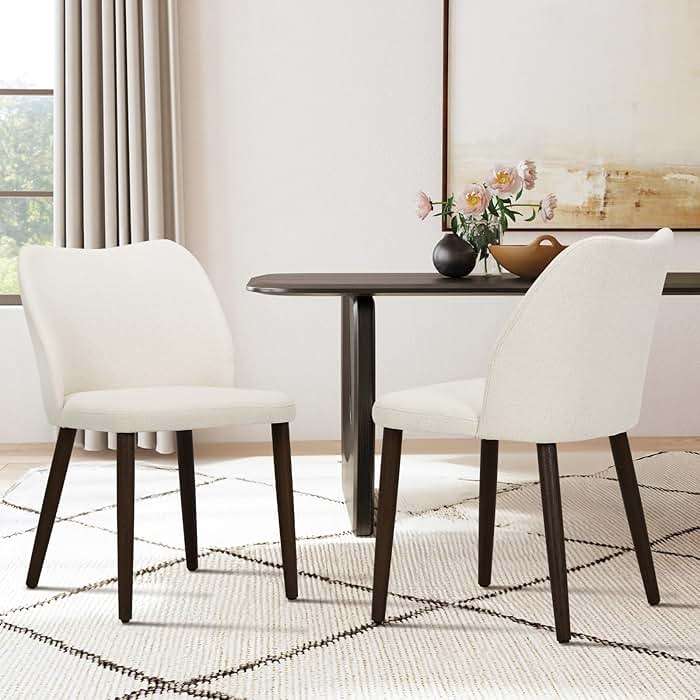 COLAMY Upholstered Dining Chairs Set of 6, Modern Fabric Dining Room Kitchen Side Chair with Padded Seat and Wood Legs for Restaurant/Cafe, Beige - Image 3