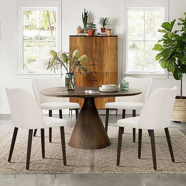 COLAMY Upholstered Dining Chairs Set of 6, Modern Fabric Dining Room Kitchen Side Chair with Padded Seat and Wood Legs for Restaurant/Cafe, Beige - Image 4