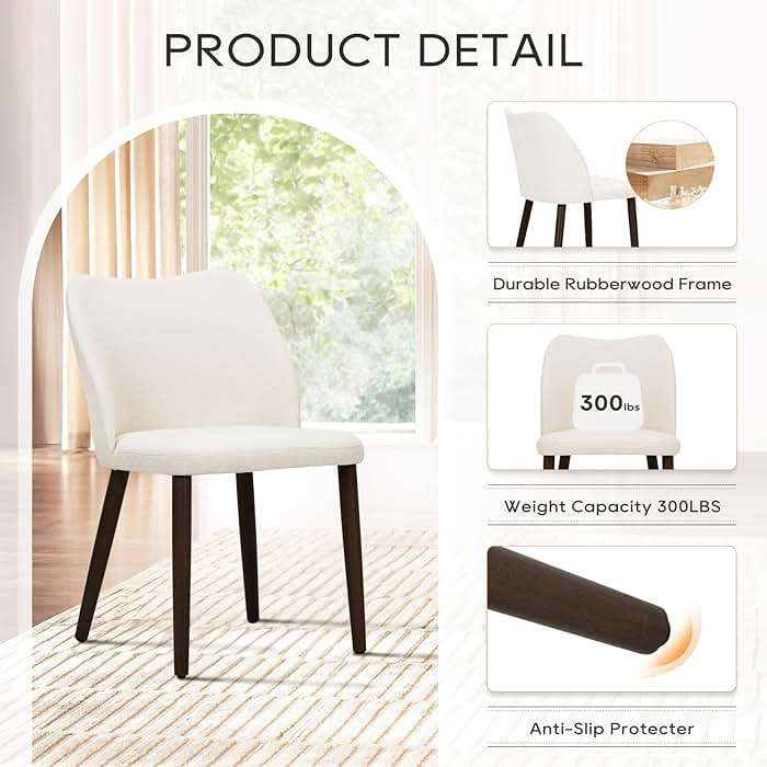 COLAMY Upholstered Dining Chairs Set of 6, Modern Fabric Dining Room Kitchen Side Chair with Padded Seat and Wood Legs for Restaurant/Cafe, Beige - Image 6