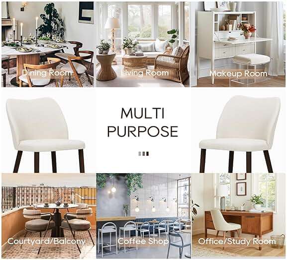 COLAMY Upholstered Dining Chairs Set of 6, Modern Fabric Dining Room Kitchen Side Chair with Padded Seat and Wood Legs for Restaurant/Cafe, Beige - Image 8