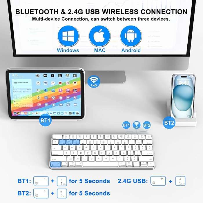 ULSOU Wireless Keyboard for Mac, Bluetooth/2.4G USB Dual-Channel Connection, Multi Device, Mini Size, Rechargeable Bluetooth Keyboard for Mac Compatible with iMac, iPad, iPhone, MacBook Air/Pro - Image 2
