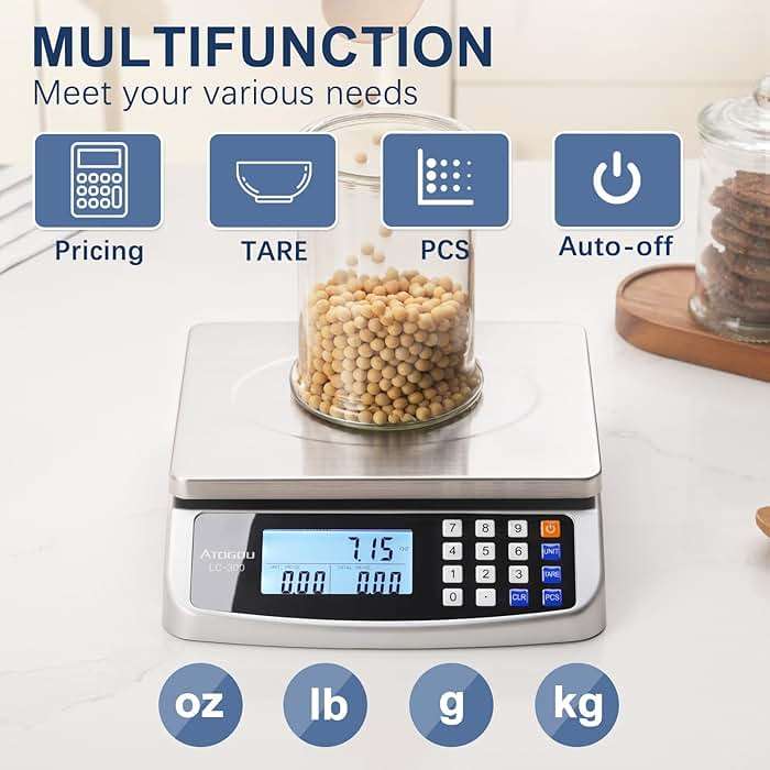 Atogou 66lb Food Scale, Commercial Kitchen Scale with Price Computing, Plug-in Usable, 0.05oz/1g, 304 Stainless Steel, for Cooking, Vegetables, Farm, Industry, Counting. LC300 Silver - Image 6