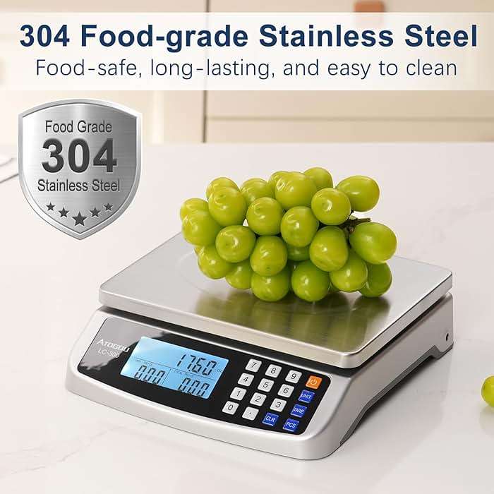 Atogou 66lb Food Scale, Commercial Kitchen Scale with Price Computing, Plug-in Usable, 0.05oz/1g, 304 Stainless Steel, for Cooking, Vegetables, Farm, Industry, Counting. LC300 Silver - Image 7