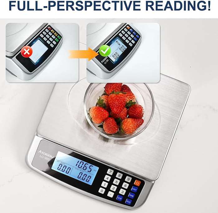 Atogou 66lb Food Scale, Commercial Kitchen Scale with Price Computing, Plug-in Usable, 0.05oz/1g, 304 Stainless Steel, for Cooking, Vegetables, Farm, Industry, Counting. LC300 Silver - Image 8