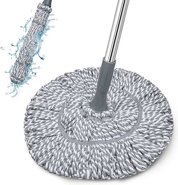 Self-Wringing Twist Mop for Floor Cleaning, Long Handled Microfiber Floor Mop with Top Scouring Pad for Kitchen, Hardwood, Restaurant, Bathroom, Garages, Warehouses, Office, 64-inch , Grey - Image 1