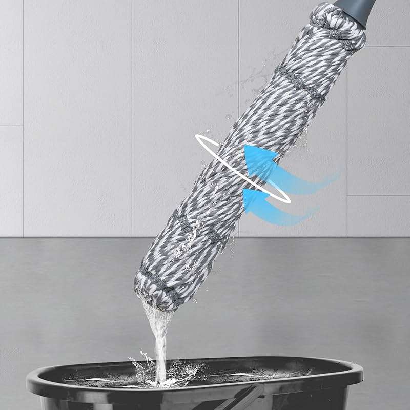 Self-Wringing Twist Mop for Floor Cleaning, Long Handled Microfiber Floor Mop with Top Scouring Pad for Kitchen, Hardwood, Restaurant, Bathroom, Garages, Warehouses, Office, 64-inch , Grey - Image 2