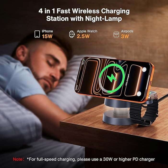iVANKY Qi2 Certified 3 in 1 Mag-Safe Charger Stand, 15W Fast Magnetic Wireless Charging Station with Night Light for iPhone 17e 17 16 15 14 13 Pro Max, Apple Watch, AirPods 4/3/2/Pro(No AC Adapter) - Image 2