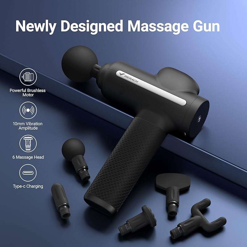 MERACH Pro-Grade Massage Gun, Quiet Massage Gun Deep Tissues, 12MM Percussion Massager Tools for Muscles Shoulders Legs Body Pain Relief, Handheld Massager with 6 Heads & 5 Speeds, Gift for Him - Image 2