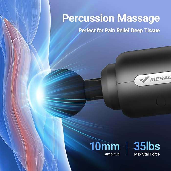 MERACH Pro-Grade Massage Gun, Quiet Massage Gun Deep Tissues, 12MM Percussion Massager Tools for Muscles Shoulders Legs Body Pain Relief, Handheld Massager with 6 Heads & 5 Speeds, Gift for Him - Image 4