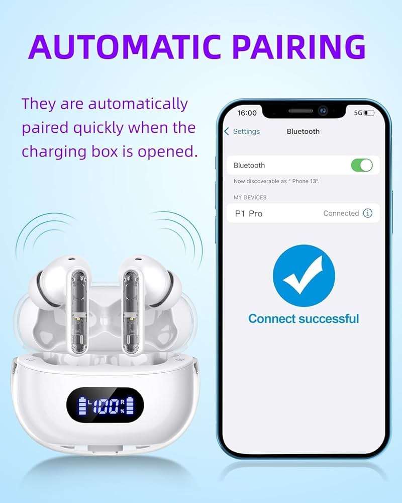 AIgetopANC Wireless Earbuds P1 PRO with Translucent Style, Bluetooth Headphones with Clear Call Mics, IPX7 Waterproof Ear Buds Deep Bass Wireless Earphones, 30H Compatible with Samsung TV Android iOS - Image 2