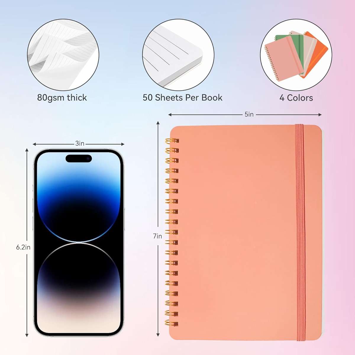 DMSVK 4 PCS Small Spiral Notebook 5x7, Spiral Journal Notebook, Notebooks for Work, Note Taking, School, Small Notebooks 5x7 with Strap, Cute Notebooks for Women 50 Sheets - Image 3