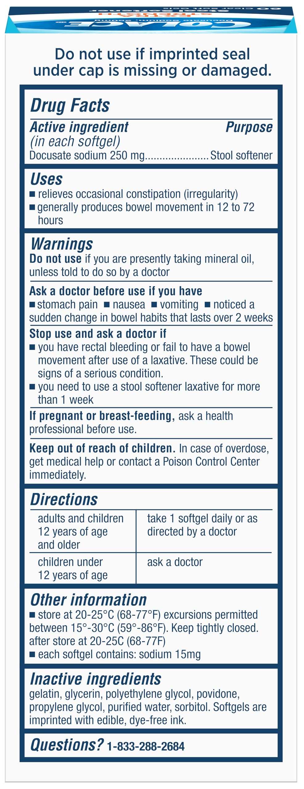 Colace Extra Strength Stool Softener, 60 Count, Gentle Constipation Relief for Adults, 250 mg Docusate Capsules, #1 Doctor Recommended Stool Softener Brand - Image 2