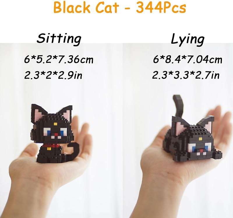 Myweyde Cow Cat Building Blocks, Mini Orange Animal/Ragdoll/Tricolor Bricks, Micro Building Blocks, Lucky Black Cat Building Block (Black Cat - 344Pcs) - Image 4