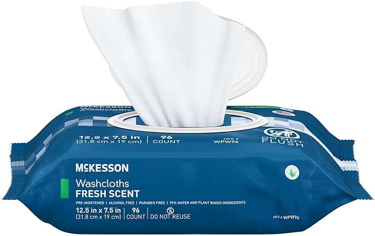 McKesson Washcloth Wipes for Adults, Scented (6 Pack, 576 Washcloths) Disposable Wash Cloths for Body - No-Rinse Formula with Snap Lid - Good for Incontinence and Elderly - 96 Wipes Per Pack - Image 8