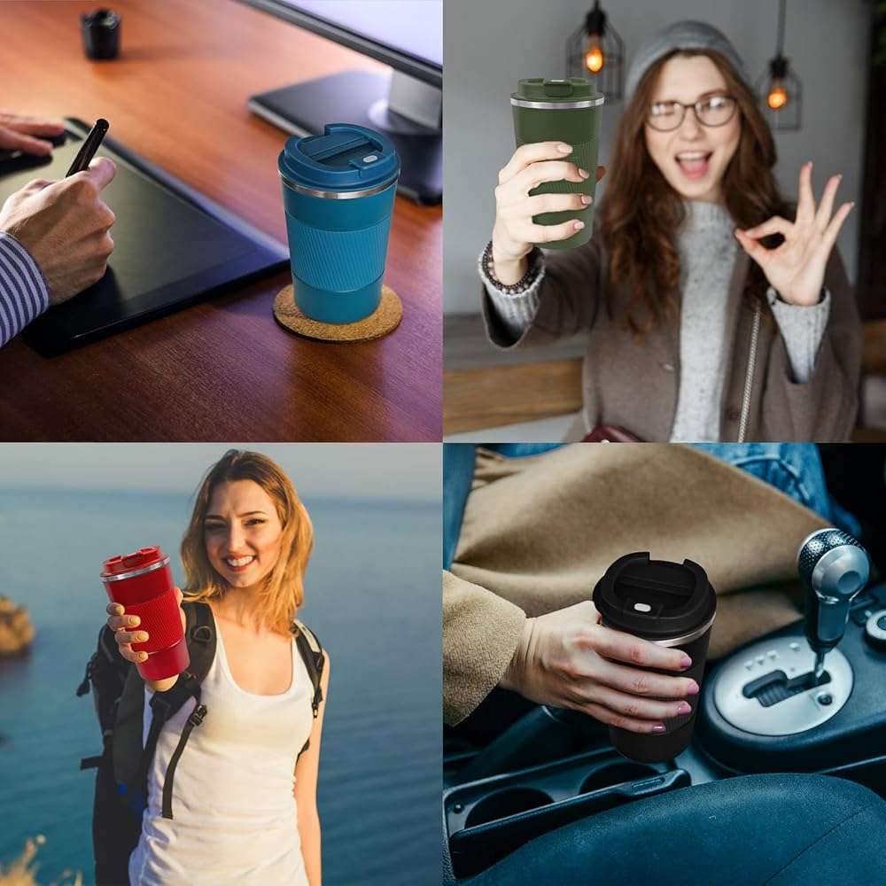 ATZNZIK 4 Pack Insulated Coffee Mug with Lid 12oz Travel Coffee Tumbler Stainless Steel Reusable Coffee Cups Thermal Coffee Mug for Hot and Iced Cold Drinks, Multicolor - Image 7