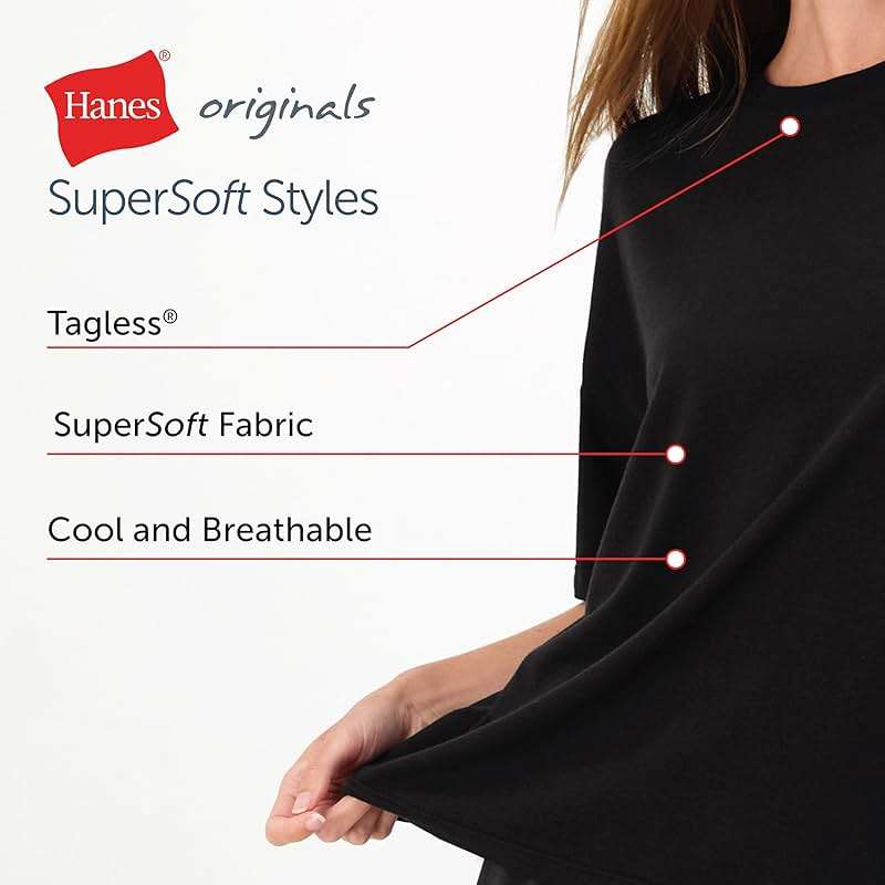 Hanes Women's Pajamas Set, Comfywear Pajamas for Women Set, Originals SupertSoft Loungewear, T-Shirt & Sleep Shorts - Image 4