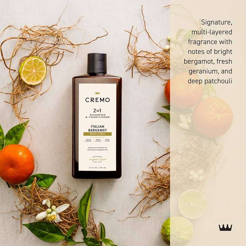 Cremo Italian Bergamot 2 in 1 Shampoo & Conditioner for Men, Notes of Italian Bergamot, Neroli Blossom, and Fresh Vetiver, 16 Fl Oz - Image 2