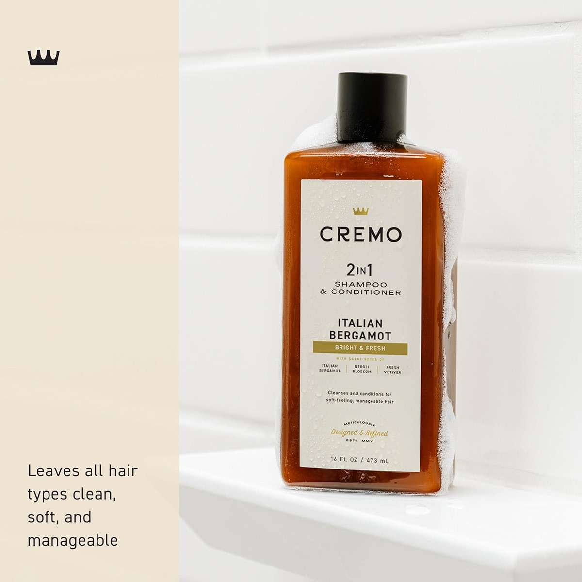 Cremo Italian Bergamot 2 in 1 Shampoo & Conditioner for Men, Notes of Italian Bergamot, Neroli Blossom, and Fresh Vetiver, 16 Fl Oz - Image 3