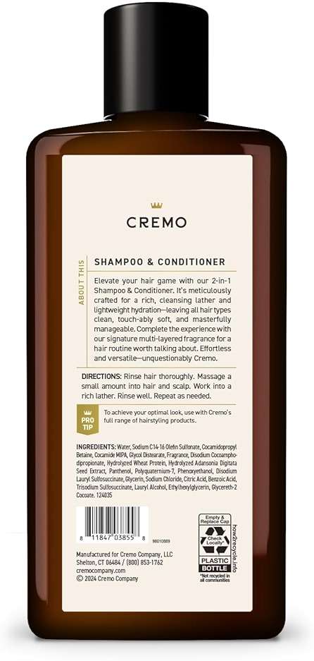 Cremo Italian Bergamot 2 in 1 Shampoo & Conditioner for Men, Notes of Italian Bergamot, Neroli Blossom, and Fresh Vetiver, 16 Fl Oz - Image 7