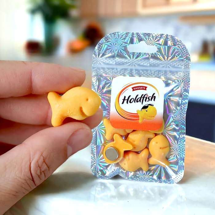 Goldfish Magnets, Set of 6 Pcs, Funny Fridge Magnets, Holdfish, Goldfish Crackers Lovers Gift Idea - Image 1
