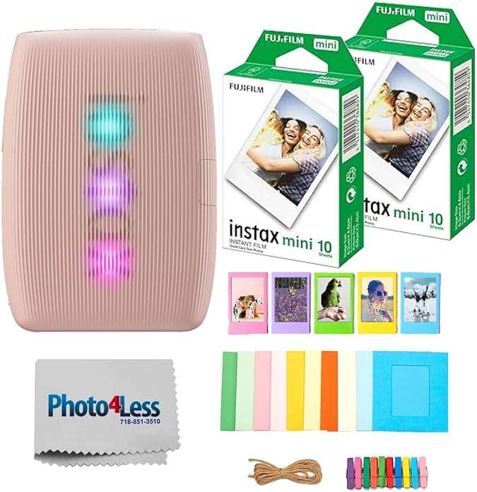 FUJIFILM INSTAX Mini Link 3 Smartphone Printer Bundle with Fujifilm Instax Mini Film (20 Sheets), Hanging Photo Frames, Table top Photo Frame for Mini Film (Rose Pink) - Image 1