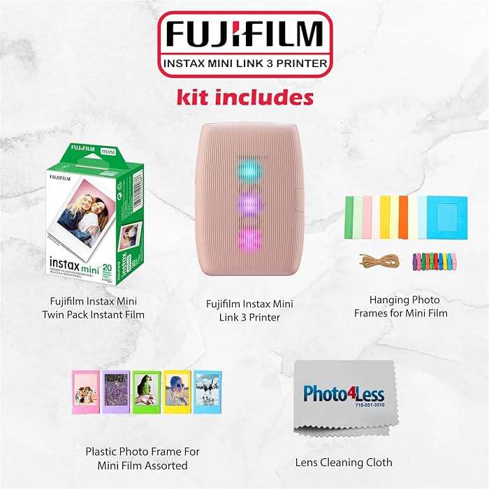 FUJIFILM INSTAX Mini Link 3 Smartphone Printer Bundle with Fujifilm Instax Mini Film (20 Sheets), Hanging Photo Frames, Table top Photo Frame for Mini Film (Rose Pink) - Image 2