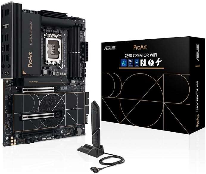ASUS ProArt Z890-CREATOR WIFI Z890 LGA 1851 ATX Motherboard, Intel® Core™ Ultra Processor Series 2 Ready, 16+2+1+2 stages, PCIe® 5.0, DDR5, Thunderbolt™ 5 Type-C®, 10+2.5 Gb LAN, WiFi 7, 5x M.2, AI OC - Image 1