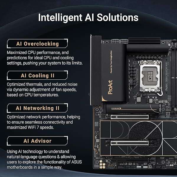 ASUS ProArt Z890-CREATOR WIFI Z890 LGA 1851 ATX Motherboard, Intel® Core™ Ultra Processor Series 2 Ready, 16+2+1+2 stages, PCIe® 5.0, DDR5, Thunderbolt™ 5 Type-C®, 10+2.5 Gb LAN, WiFi 7, 5x M.2, AI OC - Image 2