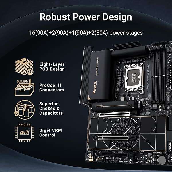 ASUS ProArt Z890-CREATOR WIFI Z890 LGA 1851 ATX Motherboard, Intel® Core™ Ultra Processor Series 2 Ready, 16+2+1+2 stages, PCIe® 5.0, DDR5, Thunderbolt™ 5 Type-C®, 10+2.5 Gb LAN, WiFi 7, 5x M.2, AI OC - Image 4