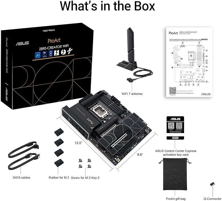 ASUS ProArt Z890-CREATOR WIFI Z890 LGA 1851 ATX Motherboard, Intel® Core™ Ultra Processor Series 2 Ready, 16+2+1+2 stages, PCIe® 5.0, DDR5, Thunderbolt™ 5 Type-C®, 10+2.5 Gb LAN, WiFi 7, 5x M.2, AI OC - Image 6