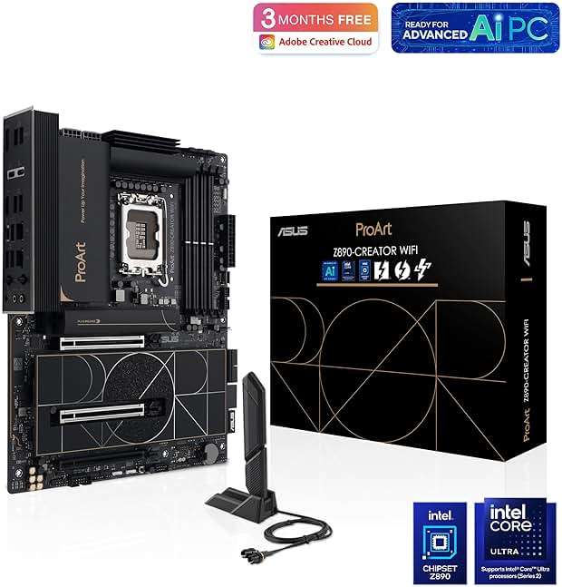 ASUS ProArt Z890-CREATOR WIFI Z890 LGA 1851 ATX Motherboard, Intel® Core™ Ultra Processor Series 2 Ready, 16+2+1+2 stages, PCIe® 5.0, DDR5, Thunderbolt™ 5 Type-C®, 10+2.5 Gb LAN, WiFi 7, 5x M.2, AI OC - Image 8