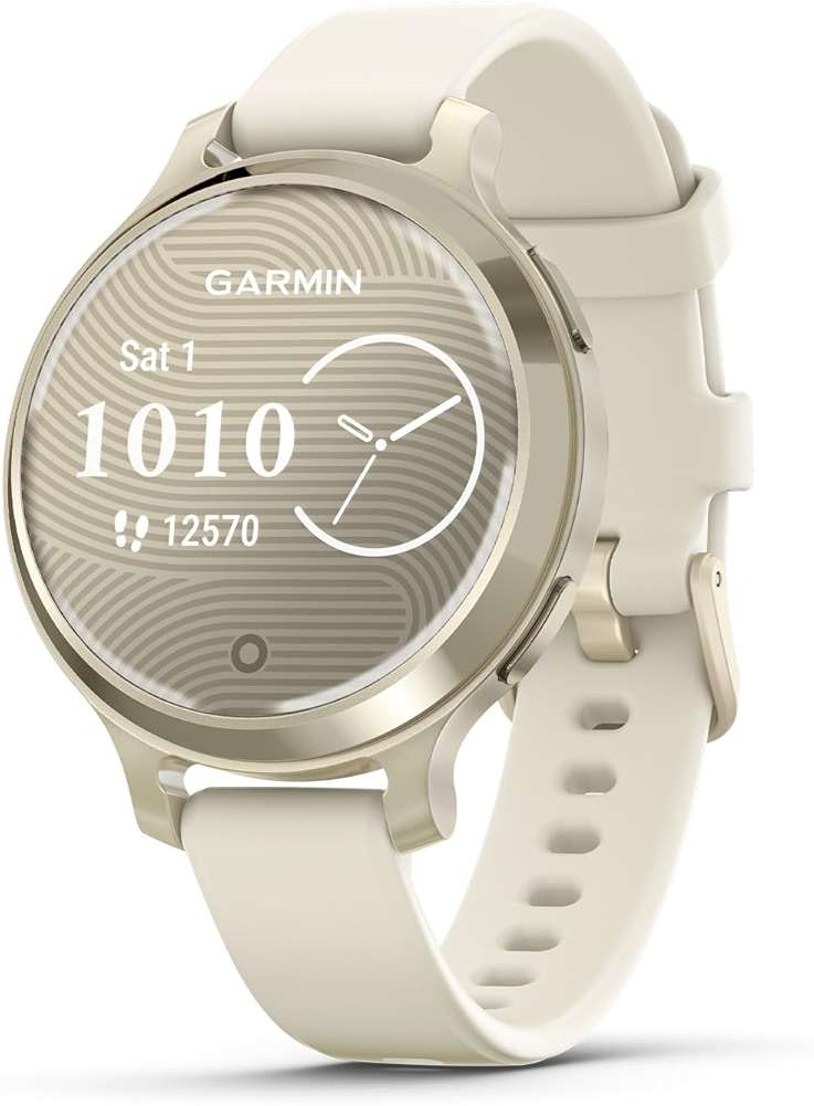 Garmin Lily® 2 Active, Small and Stylish Smartwatch, Built-in GPS, Hidden Display, Patterned Lens, Up to 9 Days Battery Life, Lunar Gold with Bone Silicone Band - Image 1