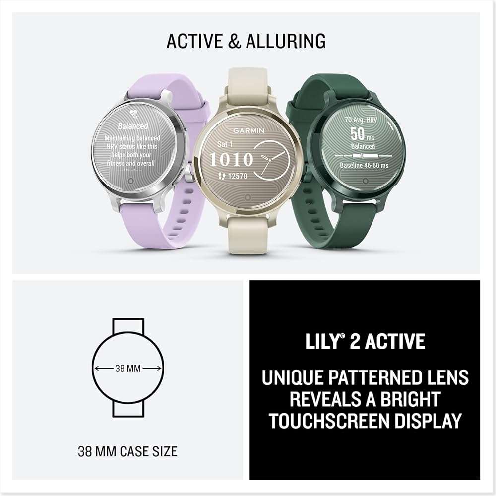 Garmin Lily® 2 Active, Small and Stylish Smartwatch, Built-in GPS, Hidden Display, Patterned Lens, Up to 9 Days Battery Life, Lunar Gold with Bone Silicone Band - Image 7