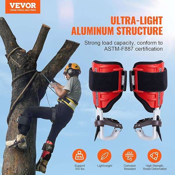 VEVOR Tree Climbing Spikes, 1 Pair Height-Adjustable Climbing Spurs, 350lbs Load Capacity Tree Climbing Gear with Straps, Arborist Equipment for Climbers, Hunting, Fruit Picking - Image 2