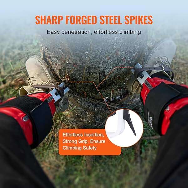 VEVOR Tree Climbing Spikes, 1 Pair Height-Adjustable Climbing Spurs, 350lbs Load Capacity Tree Climbing Gear with Straps, Arborist Equipment for Climbers, Hunting, Fruit Picking - Image 5