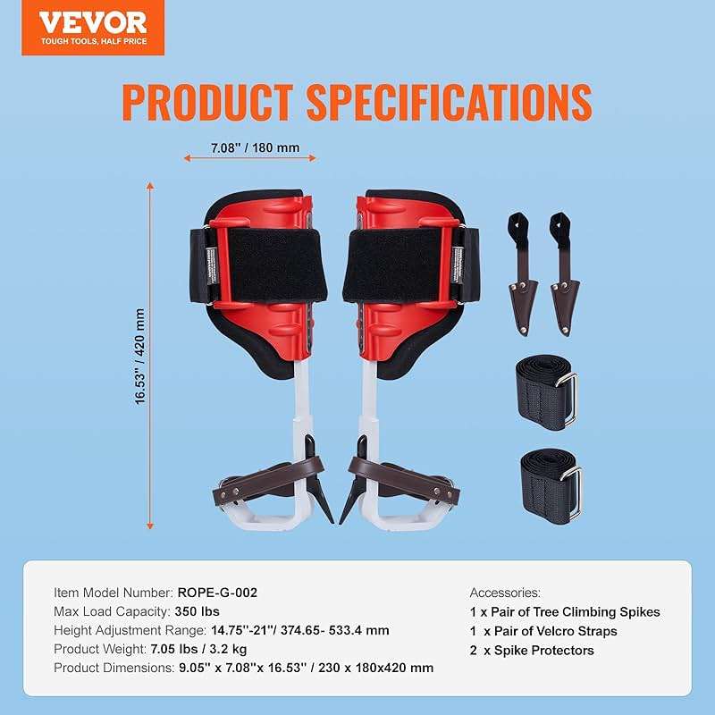 VEVOR Tree Climbing Spikes, 1 Pair Height-Adjustable Climbing Spurs, 350lbs Load Capacity Tree Climbing Gear with Straps, Arborist Equipment for Climbers, Hunting, Fruit Picking - Image 7