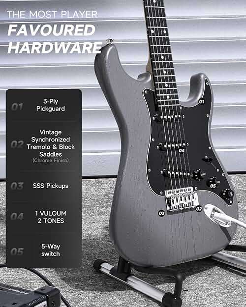 DONNER DST-80 Electric Guitar 39” Beginner Electric Guitar Kit with Amp, Classic SSS Pickup Complete with Gig Bag, Tuner, Capo, Strap, Picks, and Free Online Lessons - Image 3
