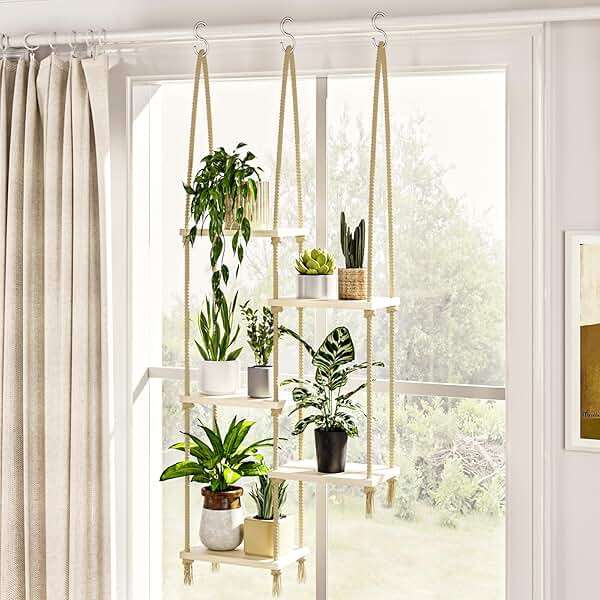 Bamworld Hanging Shelves Plant Hanger Indoor Window Plant Shelves Wood Plant Wall Shelf Window Sill Plant Shelf Indoor Hanging Plant Stand Living Room Decor Garden Boho Decor - Image 2